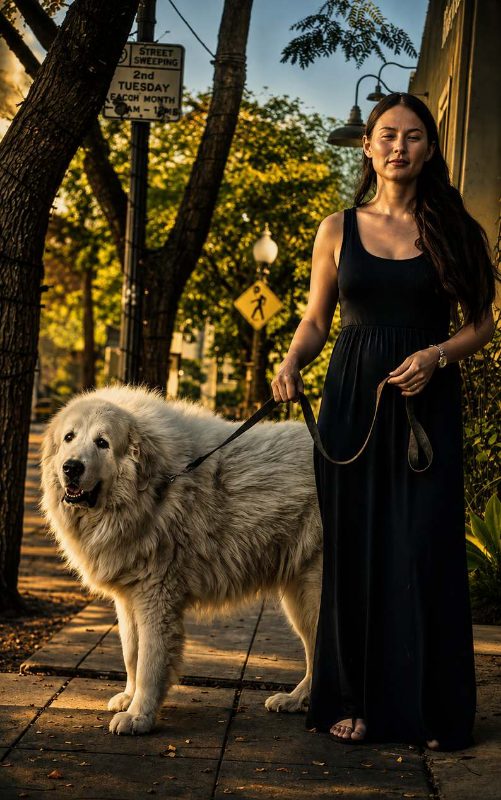 Retrato con perro en la calle